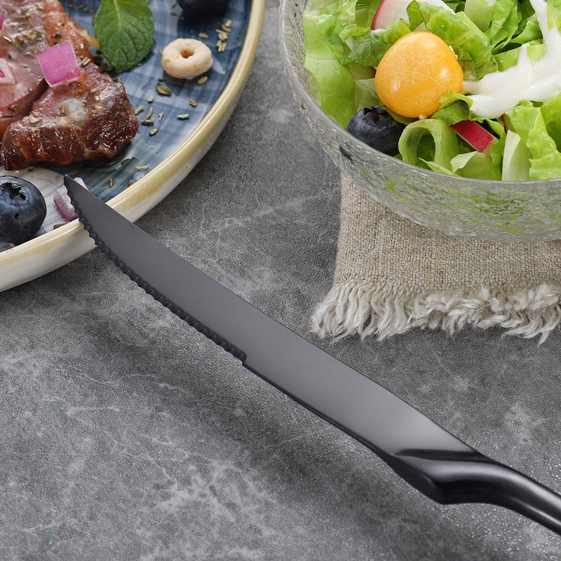 Lemeya Lemeya Stainless Steel Black Steak Knives Set of 6,Forge Steak Knife,Serrated Steak Knives Set,6 Piece Heavy Steak Knives-10 inch,Mirror Polished,Dishwasher Safe  - Image 5