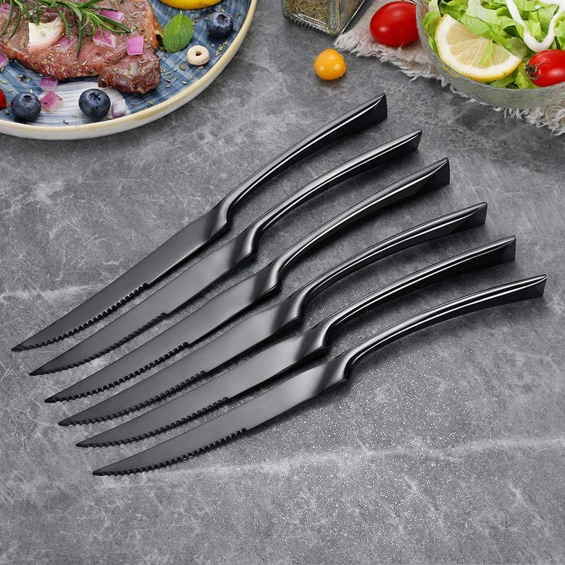 Lemeya Lemeya Stainless Steel Black Steak Knives Set of 6,Forge Steak Knife,Serrated Steak Knives Set,6 Piece Heavy Steak Knives-10 inch,Mirror Polished,Dishwasher Safe  - Image 2