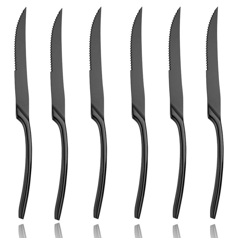 Lemeya Lemeya Stainless Steel Black Steak Knives Set of 6,Forge Steak Knife,Serrated Steak Knives Set,6 Piece Heavy Steak Knives-10 inch,Mirror Polished,Dishwasher Safe  - Image 1