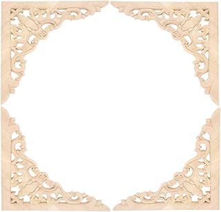 MUXSAM 4-Pack Corner Wood Carvings Onlay Appliques for Furniture, Unpainted Wooden Carved Decals Ornaments for Mirror - Image 1