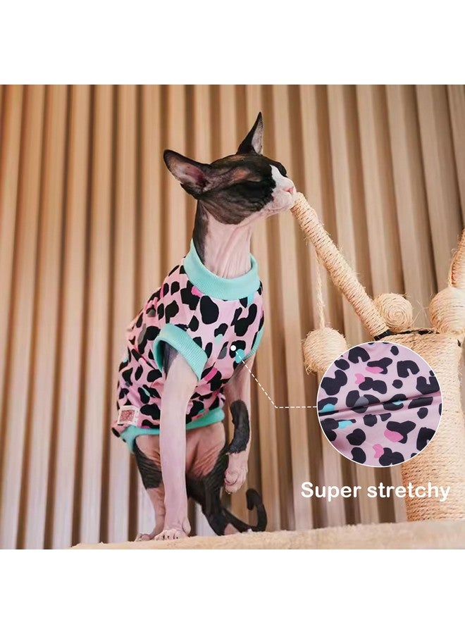 بوماي بوريتي ملابس قطط سفينكس، سترة قطط قابلة للتمدد، قميص قطط ناعم بدون شعر، بيجامات قطط، قميص قطط بياقة مدورة لقطط سفينكس كورنيش ريكس، ديفون ريكس، وردي، مقاس صغير - Image 3
