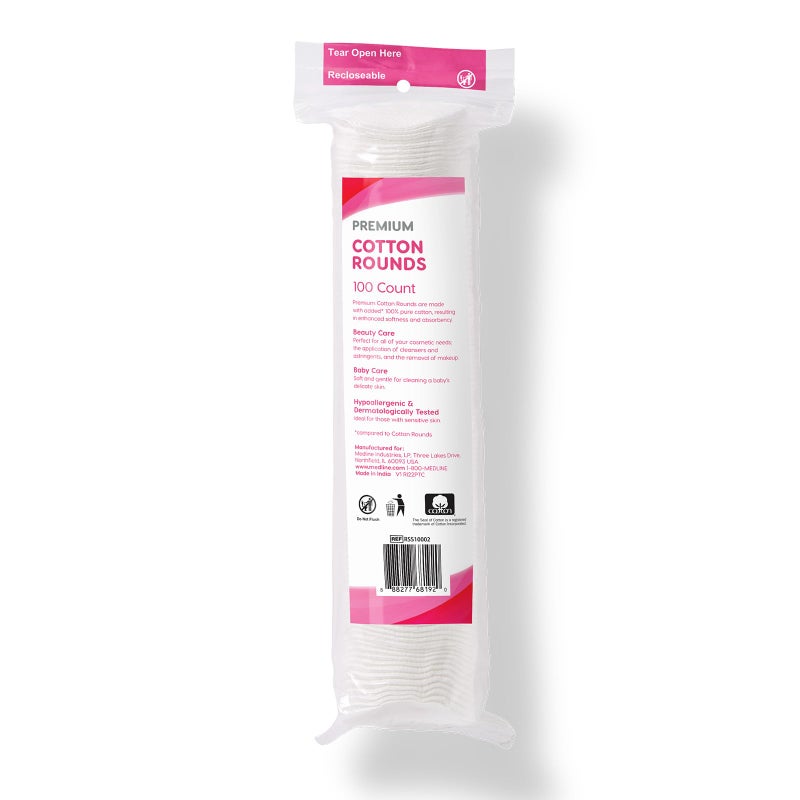 Medline Simply Soft Premium Cotton Rounds, 100% Pure Cotton, Absorbent Cotton Pads, 100 Count (Pack of 6) - Image 3