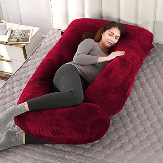 ozly Ultra Soft j Shaped Pillow Polyester Fibre Microfibre Solid Pregnancy Pillow Pack of 1 Wine - Image 2