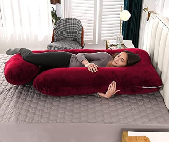 ozly Ultra Soft j Shaped Pillow Polyester Fibre Microfibre Solid Pregnancy Pillow Pack of 1 Wine - Image 5