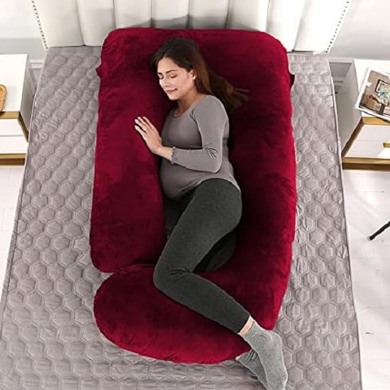 ozly Ultra Soft j Shaped Pillow Polyester Fibre Microfibre Solid Pregnancy Pillow Pack of 1 Wine - Image 4