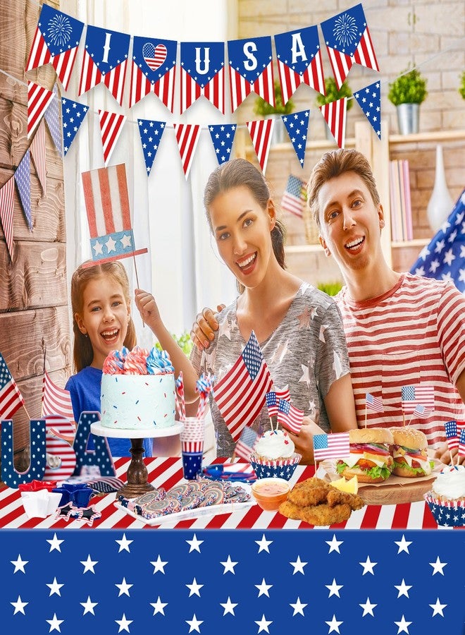 Litmitfu 2 Pack 4th of July Tablecloth - Patriotic American Flag Table Cloth, Plastic Disposable Rectangle USA Star Stripe Table Cover for Memorial day, Fourth of July Independence Day Decorations, 54" x 108" - Image 2