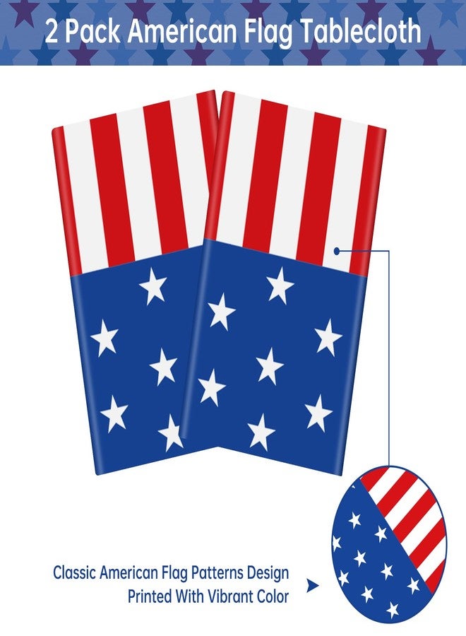 Litmitfu 2 Pack 4th of July Tablecloth - Patriotic American Flag Table Cloth, Plastic Disposable Rectangle USA Star Stripe Table Cover for Memorial day, Fourth of July Independence Day Decorations, 54" x 108" - Image 4