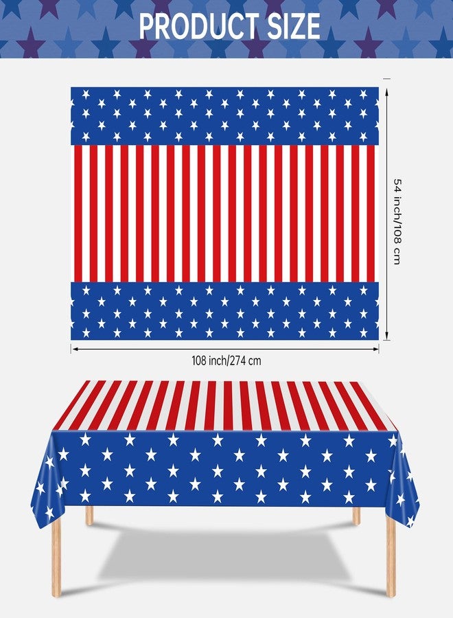 Litmitfu 2 Pack 4th of July Tablecloth - Patriotic American Flag Table Cloth, Plastic Disposable Rectangle USA Star Stripe Table Cover for Memorial day, Fourth of July Independence Day Decorations, 54" x 108" - Image 3