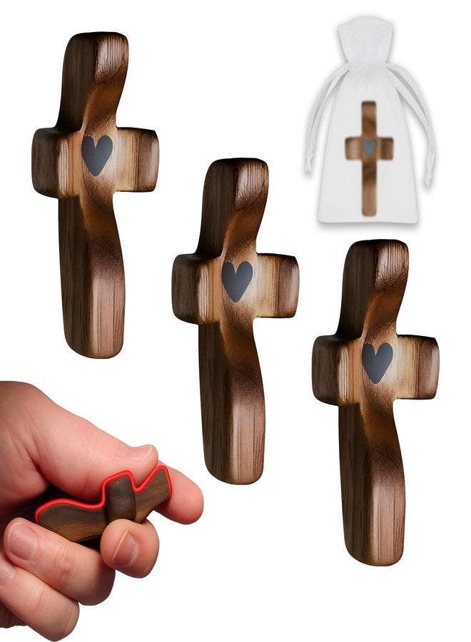 KyooteLfv Wooden Cross Fidget - Cross My Heart, Walnut Pocket Crosses for Anxiety Relief & Prayer, Encouragement Christian Gift for Adults/Kids (3 PCS) - Image 1