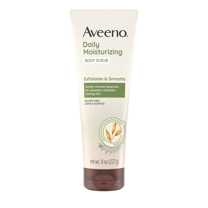 Aveeno مقشر الجسم المرطب اليومي من أفينو، غسول الجسم المقشر لبشرة أكثر نعومة وصحة، تركيبة الشوفان المهدئة المعززة للبروبيوتيك، خالي من الكبريتات، خالي من الصابون والأصباغ، 8 أونصات - Image 1