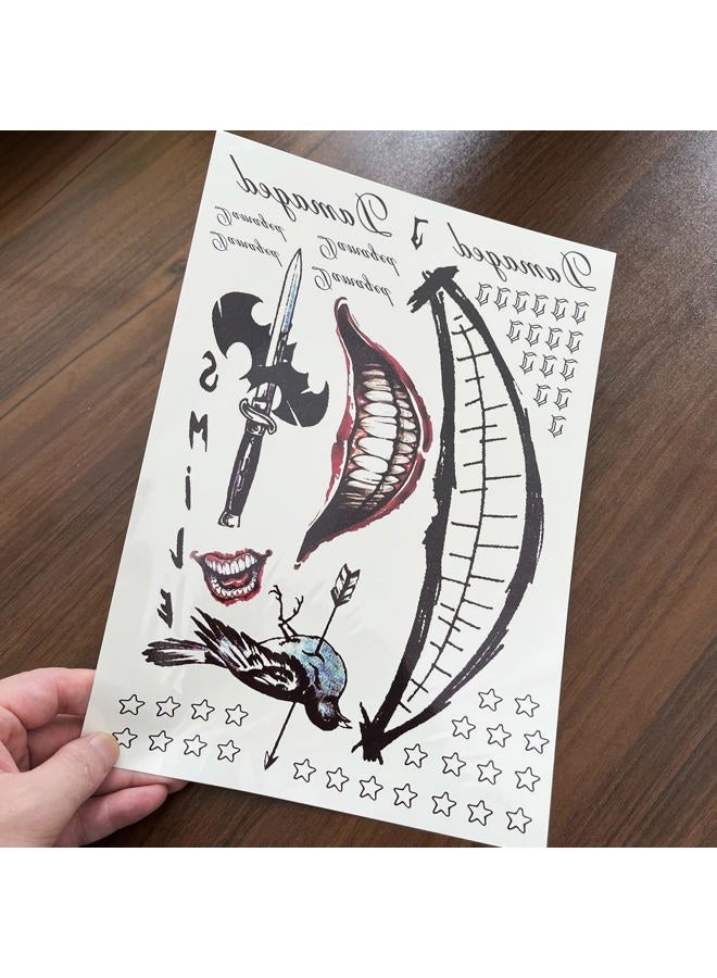 PADOUN 6 Sheets Halloween Temporary Tattoo Stickers, Fake Tattoo Stickers for Men Women Full Body Bundle for Costume Cosplay Party Accessory - Image 3