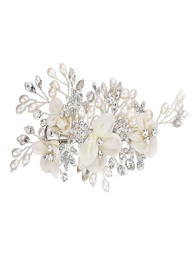 FRCOLOR Bridal Flower Side Hair Clips - Pearl Bridal Hair Pin Headpiece Headwear Wedding Accessories for Women (White) - Image 1