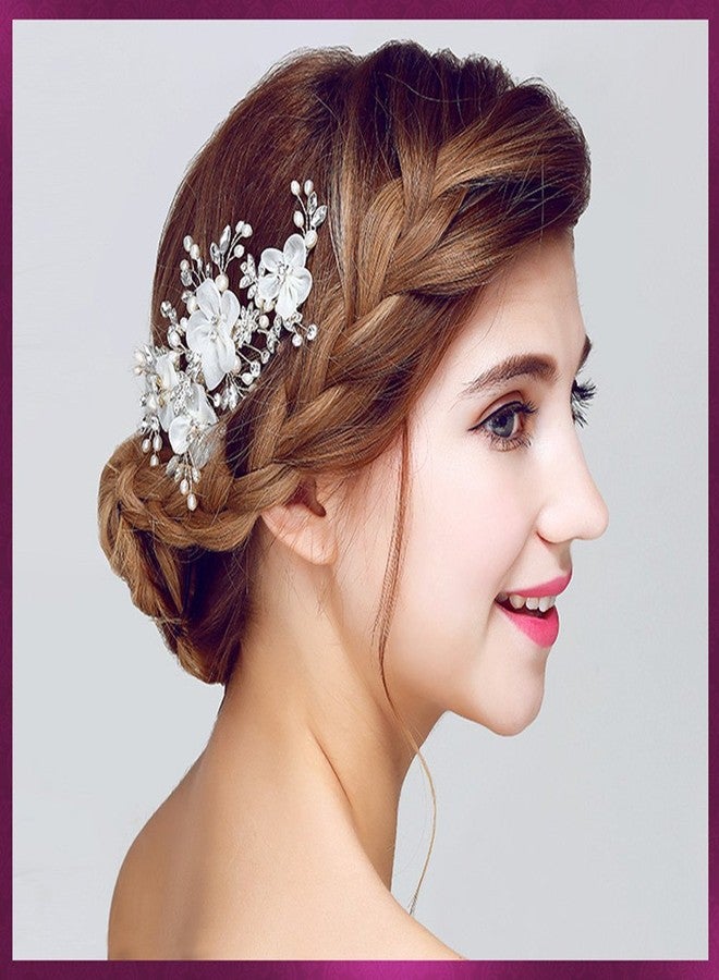 FRCOLOR Bridal Flower Side Hair Clips - Pearl Bridal Hair Pin Headpiece Headwear Wedding Accessories for Women (White) - Image 5