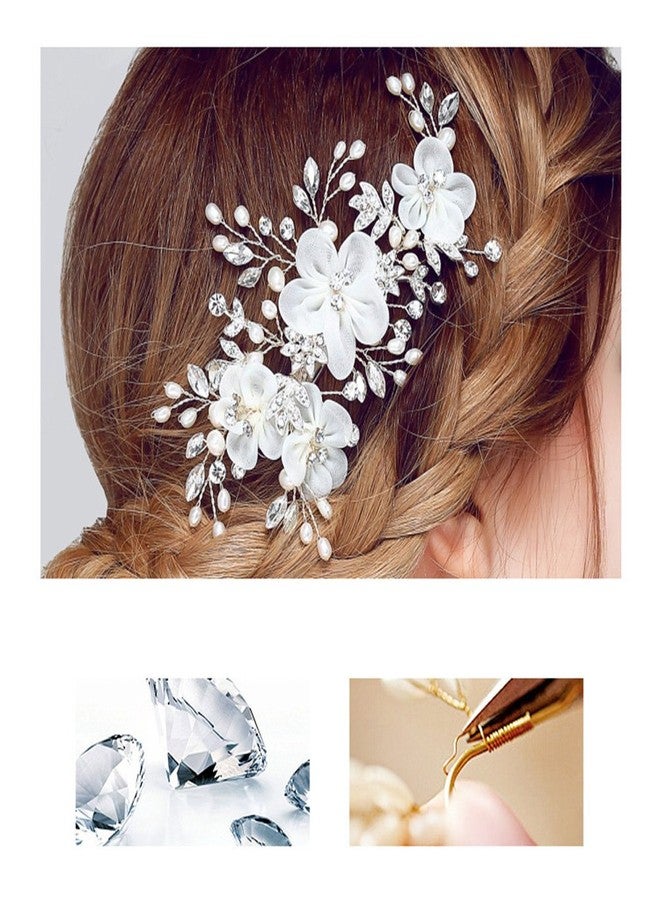 FRCOLOR Bridal Flower Side Hair Clips - Pearl Bridal Hair Pin Headpiece Headwear Wedding Accessories for Women (White) - Image 4