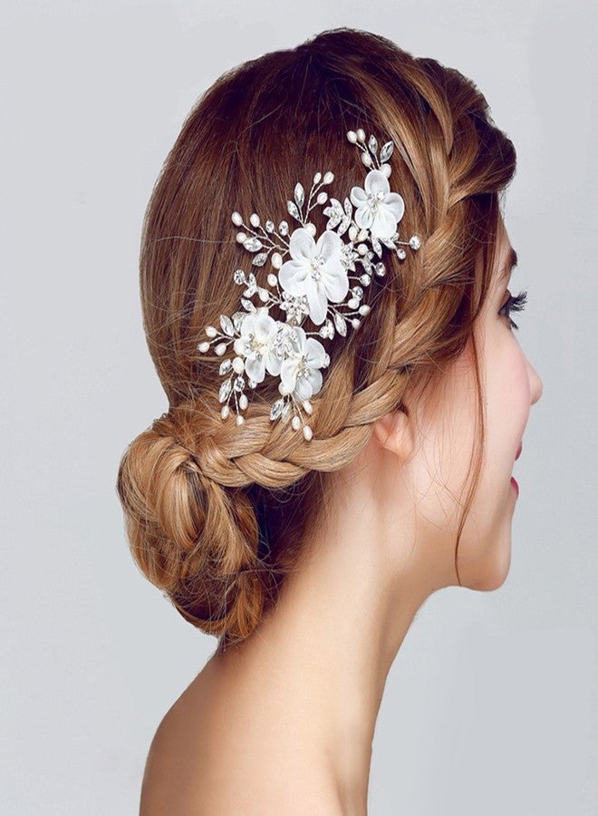 FRCOLOR Bridal Flower Side Hair Clips - Pearl Bridal Hair Pin Headpiece Headwear Wedding Accessories for Women (White) - Image 3
