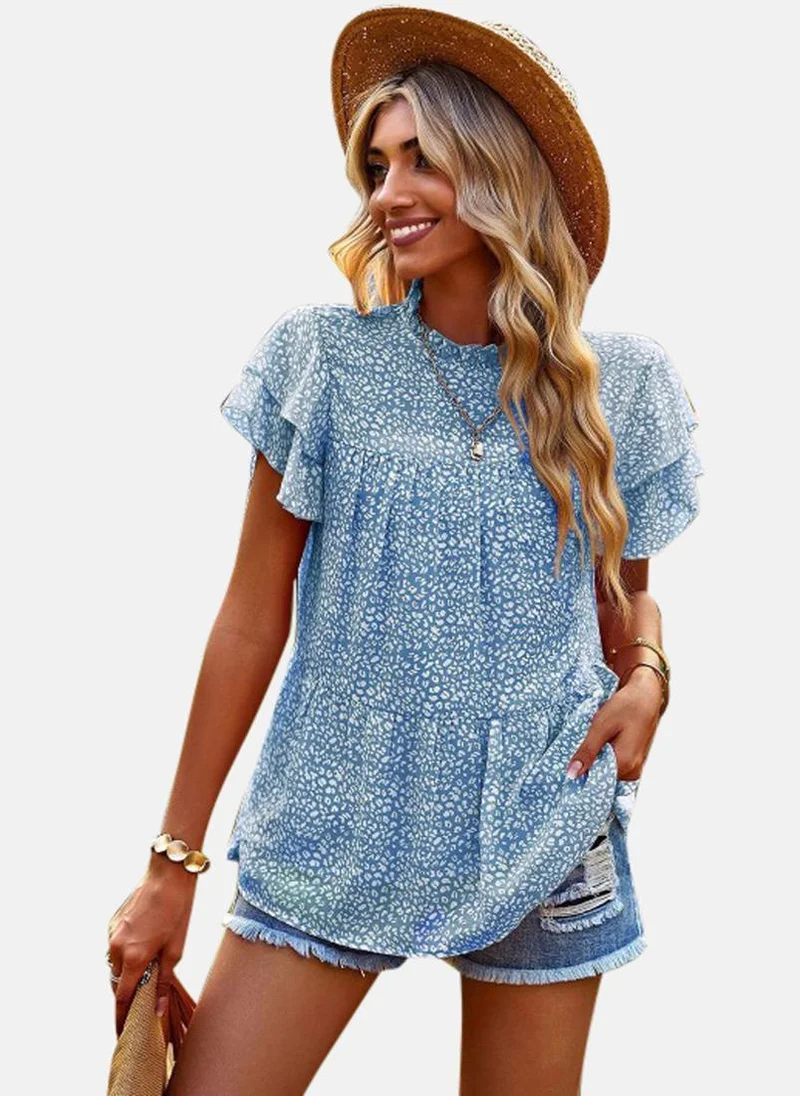 YUNIQEE Blue High Neck Printed Top