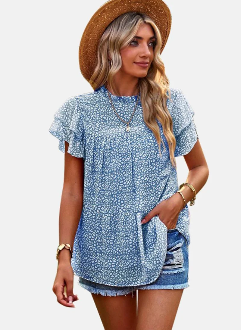 YUNIQEE Blue High Neck Printed Top