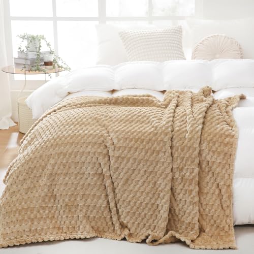 Puncuntex Beige Throw Blanket 50"×60" inches Fuzzy 3D Jacquard Decorative Flannel Fleece Super Soft Plush Cozy Blanket for Couch Sofa Chair Lightweight,Khaki - Image 4