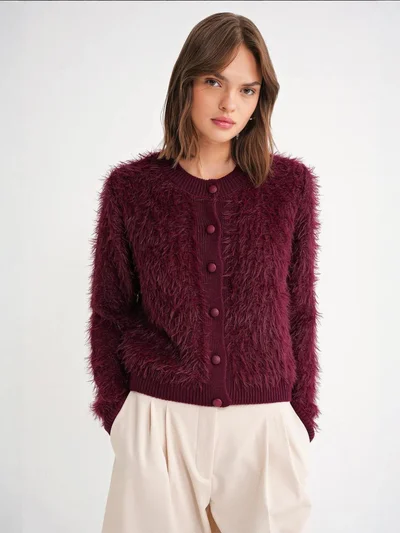 MixRay Mixray Buttoned Plush Textured Cardigan