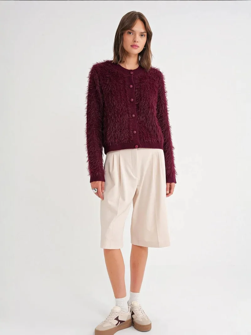 MixRay Mixray Buttoned Plush Textured Cardigan