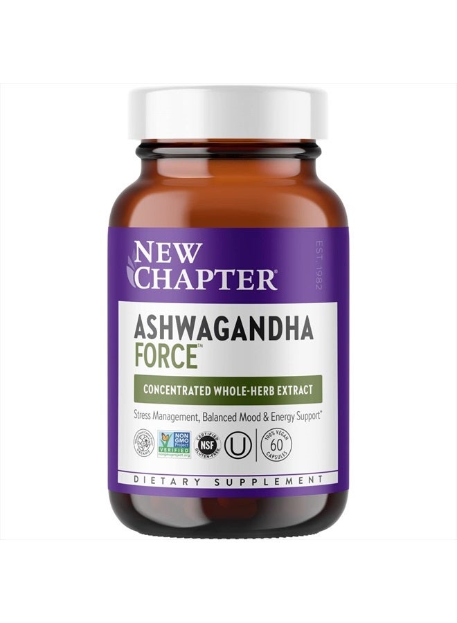 New Chapter Organic Ashwagandha Supplement, One Capsule a Day of Adaptogens for Stress Relief, Mood Support, & Energy, Vegan, 60 Count - Image 1