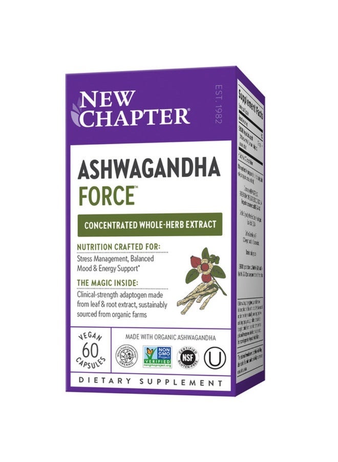 New Chapter Organic Ashwagandha Supplement, One Capsule a Day of Adaptogens for Stress Relief, Mood Support, & Energy, Vegan, 60 Count - Image 1