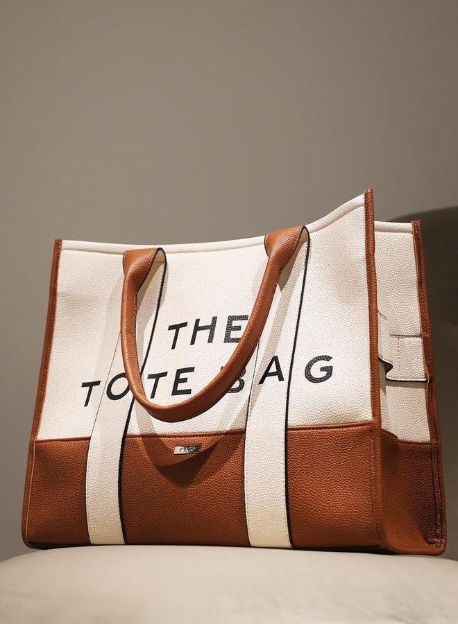 Kazo The Tote Bag- Large | Premium Textured Faux Leather Handbag with Metallic Accents | Sophisticated Structured Tote Bag | Classic Tan - Image 2