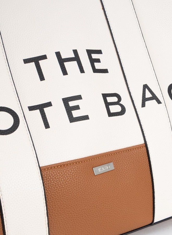 Kazo The Tote Bag- Large | Premium Textured Faux Leather Handbag with Metallic Accents | Sophisticated Structured Tote Bag | Classic Tan - Image 4