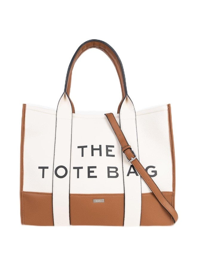 Kazo The Tote Bag- Large | Premium Textured Faux Leather Handbag with Metallic Accents | Sophisticated Structured Tote Bag | Classic Tan - Image 1