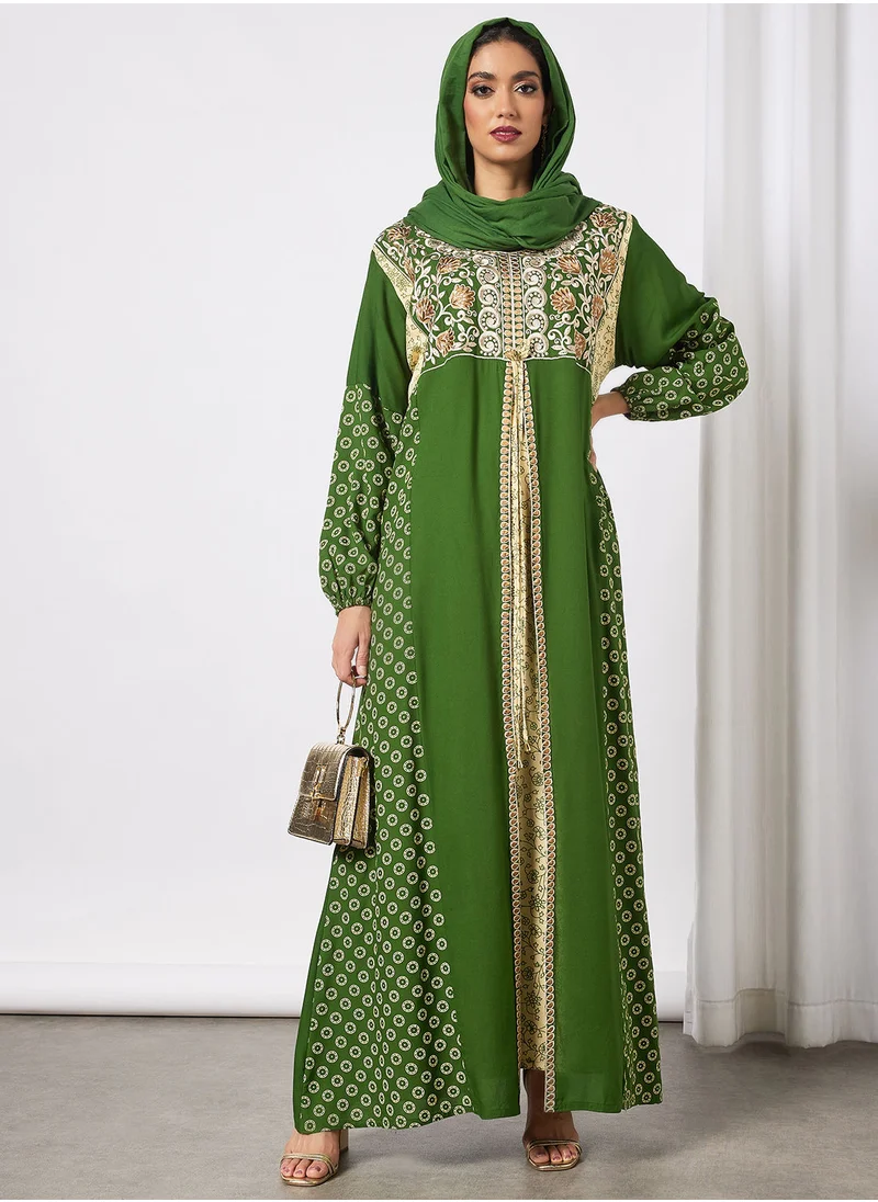 HANA & SARA Embroidered Jalabiya Dress With Sheila