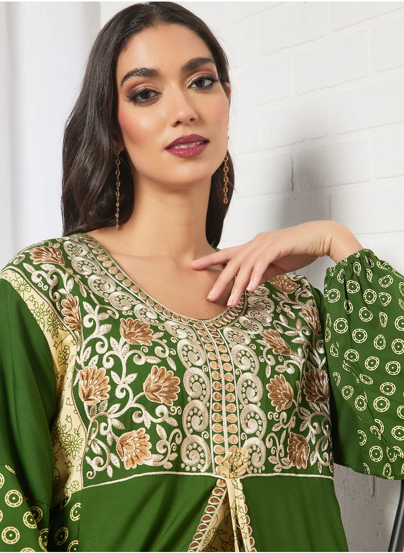 HANA & SARA Embroidered Jalabiya Dress With Sheila