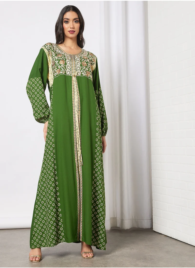 HANA & SARA Embroidered Jalabiya Dress With Sheila