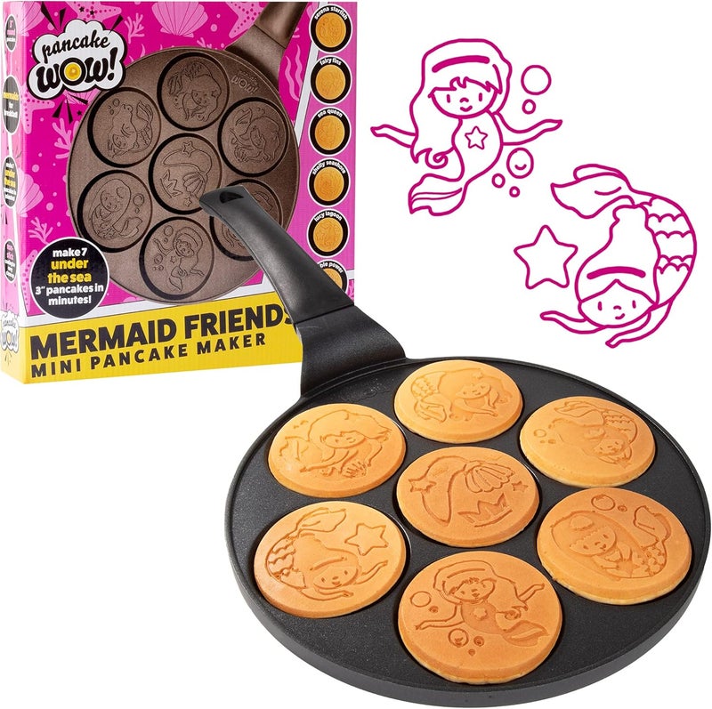 CucinaPro Mermaid Mini Pancake Pan - Make 7 Different Flapjack Mermaids, Nonstick Pan Cake Maker Griddle w Long Handle for Under the Sea Fun & Easy Cleanup, Unique Gift for Girls- Great for Breakfast or Brunch - Image 1