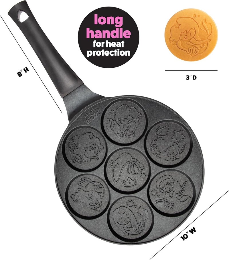CucinaPro Mermaid Mini Pancake Pan - Make 7 Different Flapjack Mermaids, Nonstick Pan Cake Maker Griddle w Long Handle for Under the Sea Fun & Easy Cleanup, Unique Gift for Girls- Great for Breakfast or Brunch - Image 4