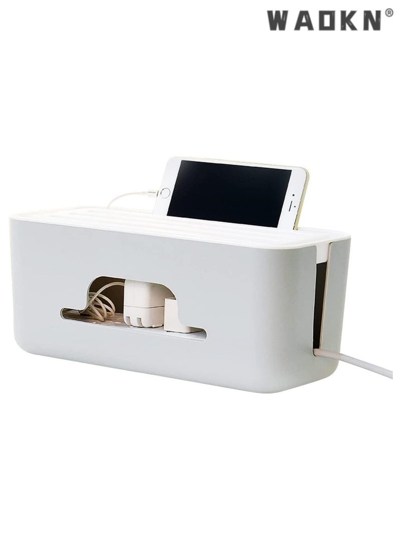 WAOKN Advanced Cable Management Box Extension, Large Wire Organizer with Slotted Top for Phones and Tablets, Surge Protection for Home and Office, Neat and Safe Power Cord Storage  - Image 1
