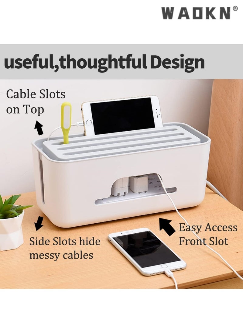 WAOKN Advanced Cable Management Box Extension, Large Wire Organizer with Slotted Top for Phones and Tablets, Surge Protection for Home and Office, Neat and Safe Power Cord Storage  - Image 2
