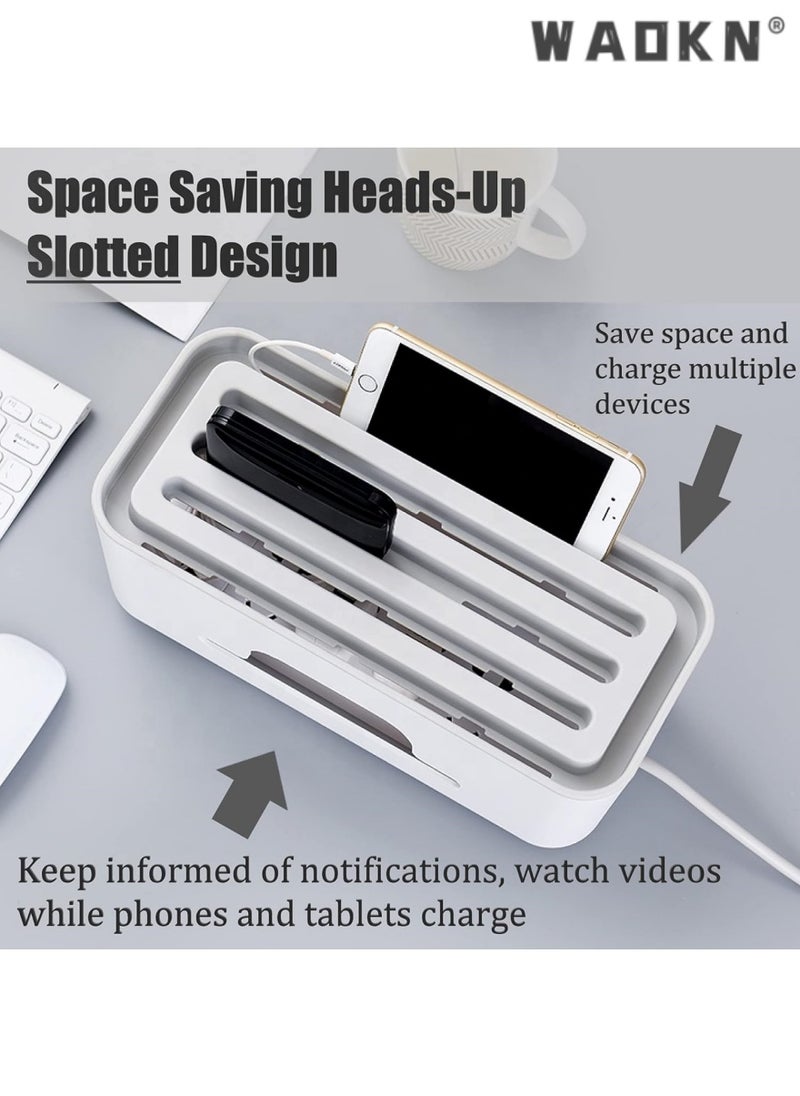 WAOKN Advanced Cable Management Box Extension, Large Wire Organizer with Slotted Top for Phones and Tablets, Surge Protection for Home and Office, Neat and Safe Power Cord Storage  - Image 3