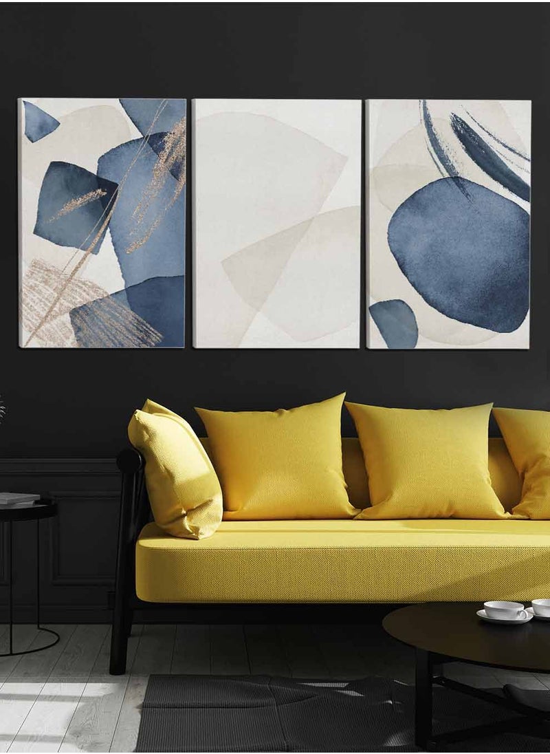 LOWHA Set Of 3 Framed Canvas Wall Arts Stretched Over Wooden Frame, Abstract Elements Paintings, For Home, Living Room, Office Decor  - Image 1