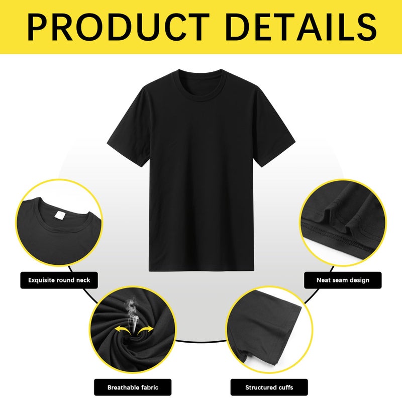 ORJ 2 Pack Black t Shirts for Men,Crew Neck Short Sleeve Men's Undershirt,Plain Black Workout Polyester Blank tee Bulk - Image 4