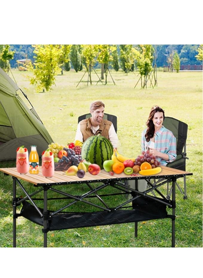 XiuWoo - Height Adjustable Lightweight Portable Folding Roll Up Grill Camp Table with Carrying Bag for Beach Camping Picnic Fishing BBQ - Image 1