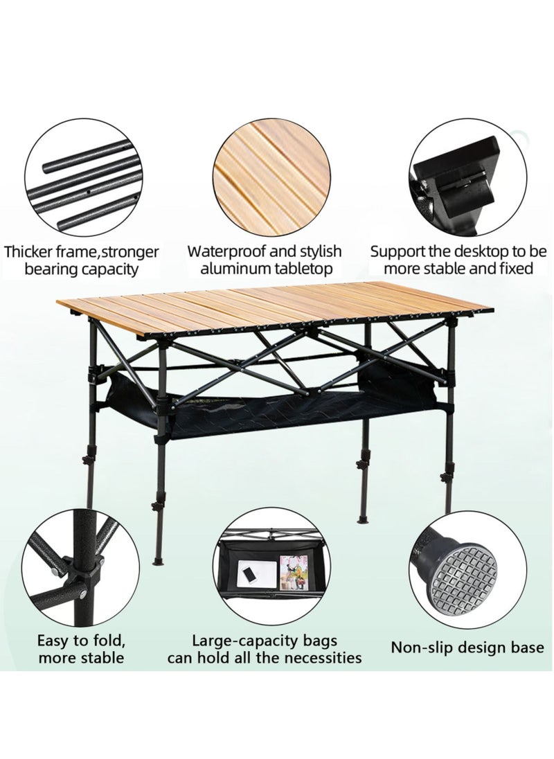 XiuWoo - Height Adjustable Lightweight Portable Folding Roll Up Grill Camp Table with Carrying Bag for Beach Camping Picnic Fishing BBQ - Image 1