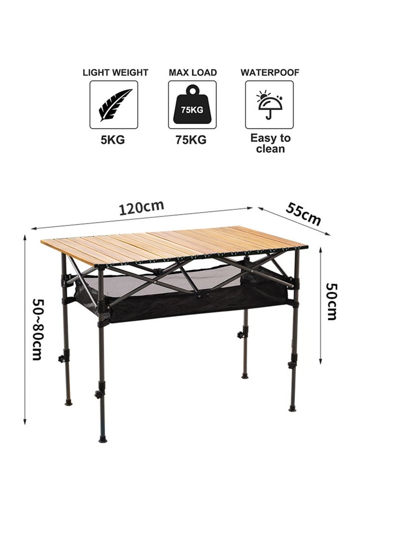 XiuWoo - Height Adjustable Lightweight Portable Folding Roll Up Grill Camp Table with Carrying Bag for Beach Camping Picnic Fishing BBQ - Image 1