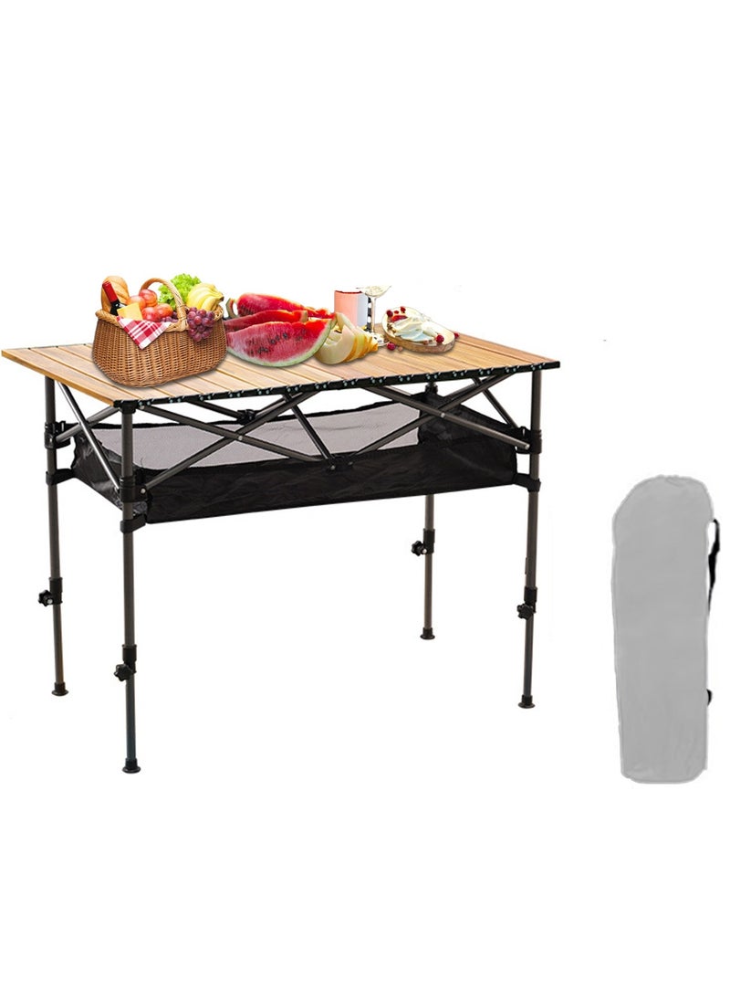 XiuWoo - Height Adjustable Lightweight Portable Folding Roll Up Grill Camp Table with Carrying Bag for Beach Camping Picnic Fishing BBQ - Image 1