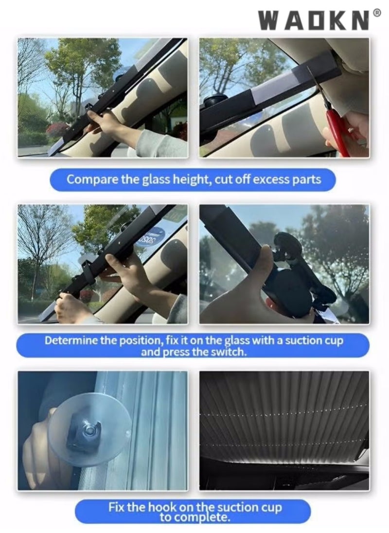 Car Sun Shade For Front Windshield,Retractable Windshield Sun Shade for Car, Large Sun Visor Protector Blocks 99% UV Rays Keep Vehicle Cool, Auto Sunshade Fits Front Window of Various Models