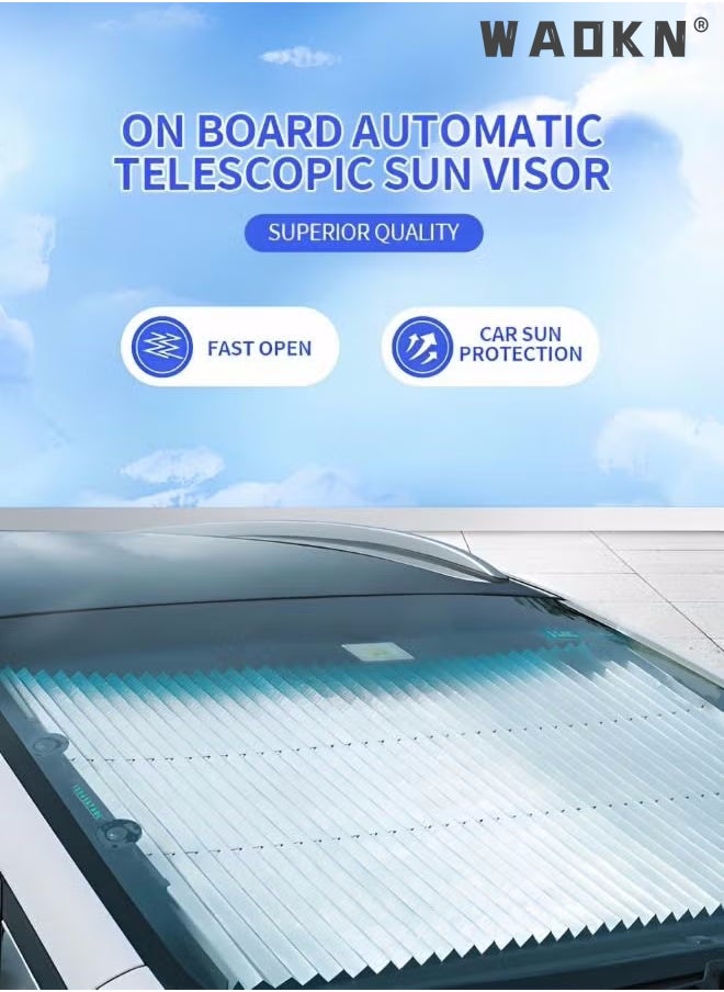 Car Sun Shade For Front Windshield,Retractable Windshield Sun Shade for Car, Large Sun Visor Protector Blocks 99% UV Rays Keep Vehicle Cool, Auto Sunshade Fits Front Window of Various Models
