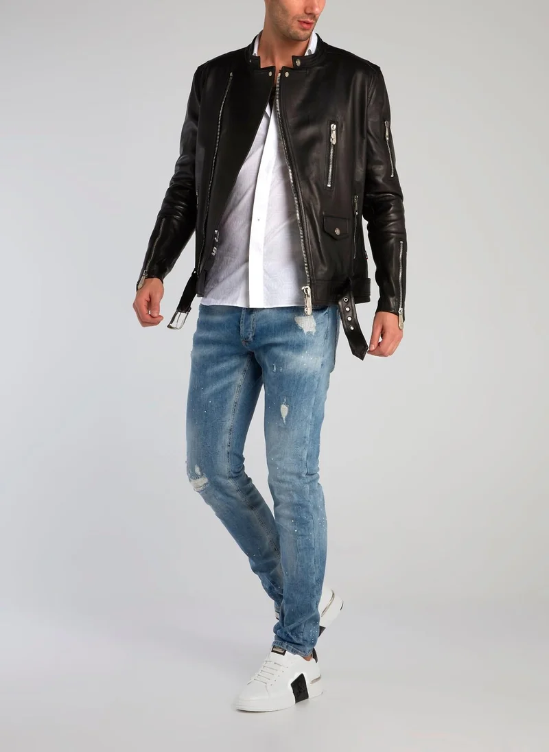 PHILIPP PLEIN Black Sheepskin Biker Jacket