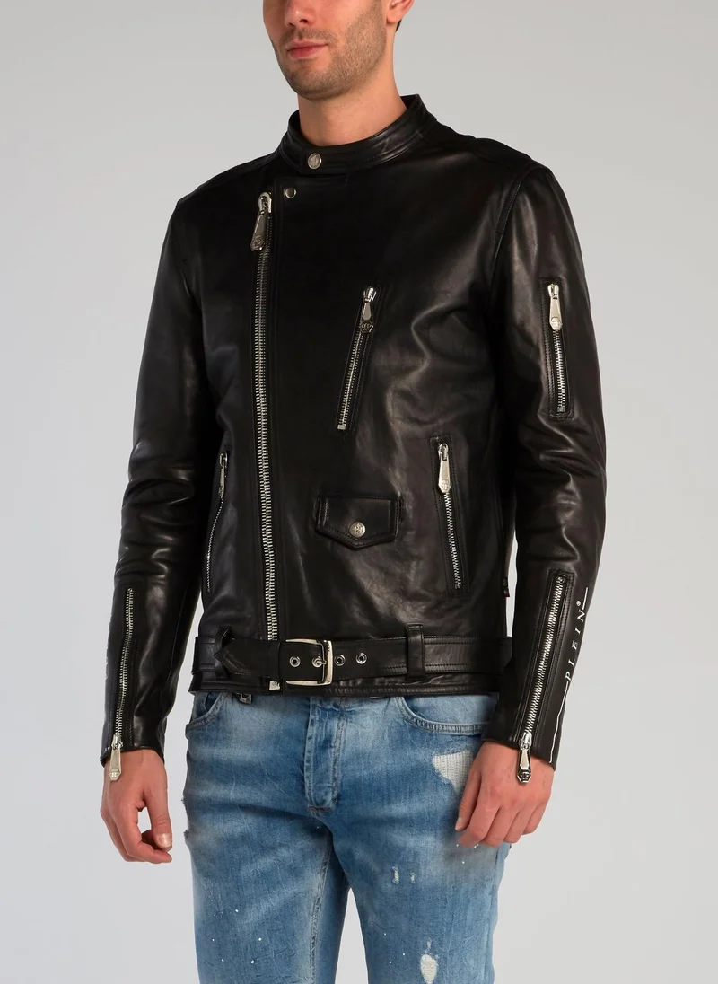 PHILIPP PLEIN Black Sheepskin Biker Jacket