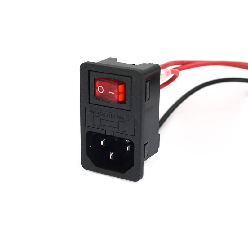DEVMO 2pcs 10A 250V Rocker Switch Power Socket Inlet Module Plug 5A Fuse Switch with 18 AWG Wiring 3 Pin IEC320 C14 Connected Terminal Crimps and Wires - Image 1
