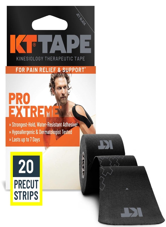 KT Tape, Pro Extreme Synthetic Kinesiology Athletic Tape, 20 Count, 10” Precut Strips, Jet Black - Image 1