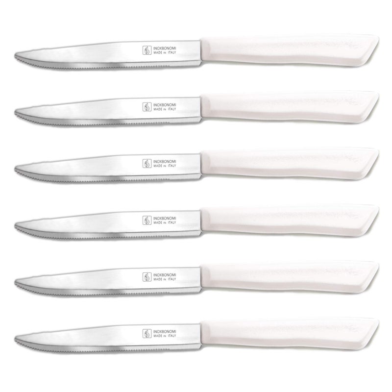 INOXBONOMI Italian Knives Italian Style Steak Knives by Inoxbonomi Coltellerie 6 Pack Stainless Steel in Color WhitePoint